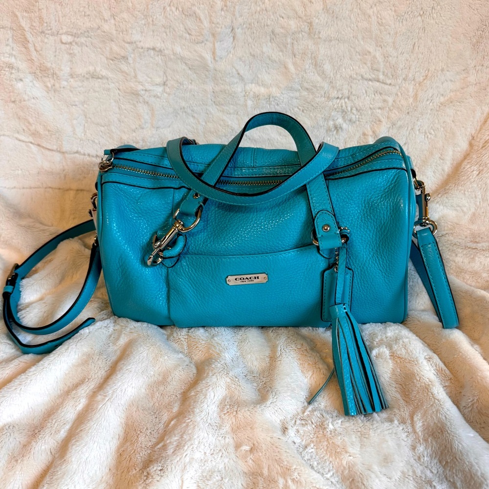 Coach Avery Leather Satchel Turquoise/silver